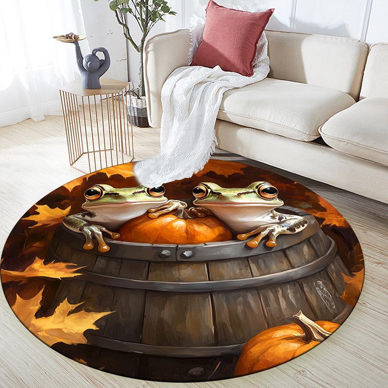 Frog and Leaves Pattern Round rug,Carpet Rug for Living Room Bedroom Sofa Playroom Decor,Non-slip Floor Mat,Holiday Gifts and Birthday Gifts