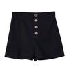 2024 Women's Black High-Waist A-Line Shorts - Plus Size, Wide Leg, Single Button, Casual Summer Hot Pants