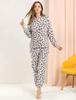 Allegra K Women's Fluffy Flannel Pajamas, Winter Loungewear, Long Sleeve Top and Bottom Set, Leopard Print, Size M