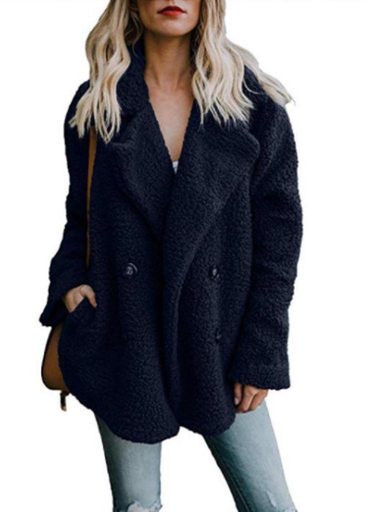 Platform Autumn New Arrivals Women's Plush Button-Down Coat Top
