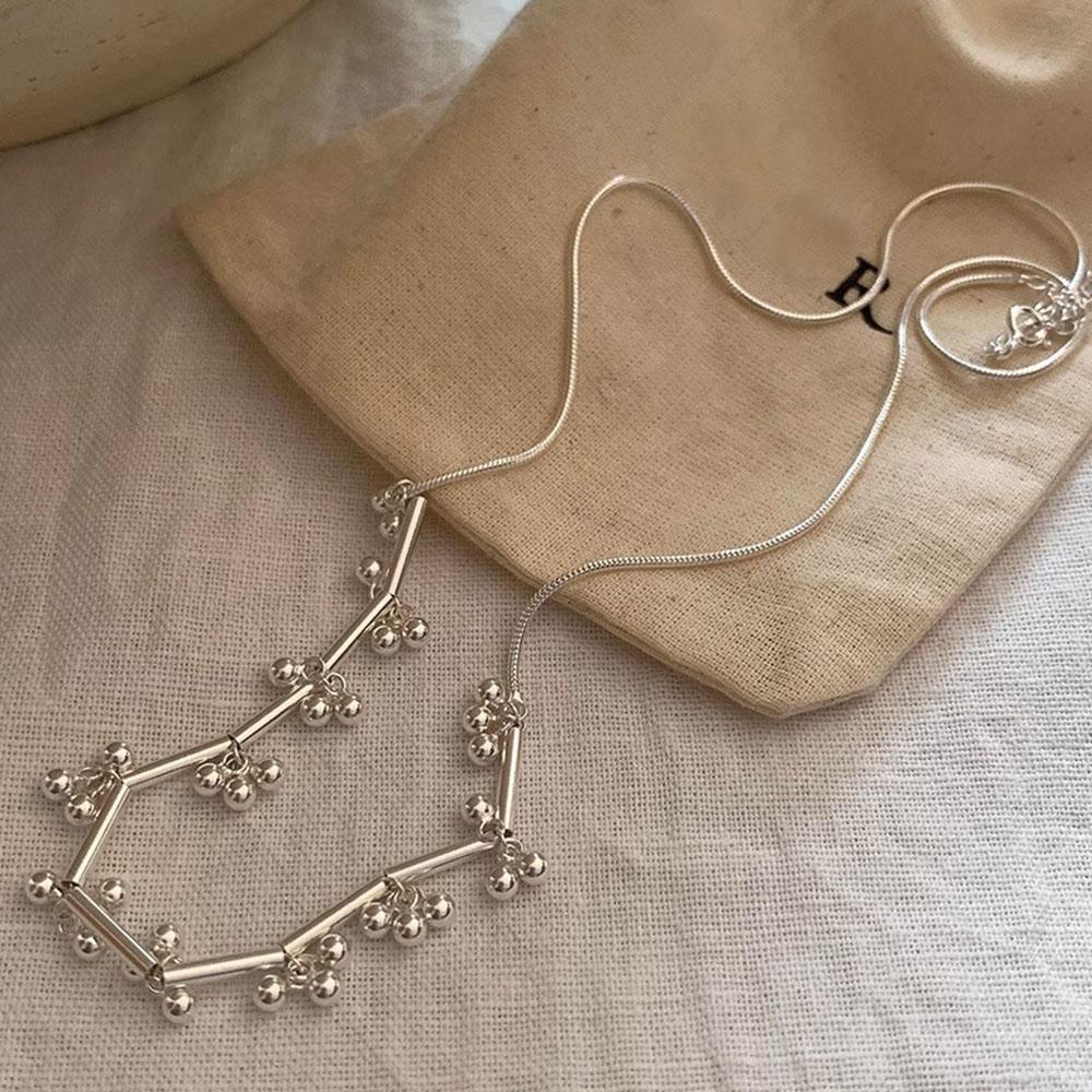 

PANJBJ 925 Sterling Silver Bead Tassels Necklace For Women Line Geometry Simple Versatile Design Jewelry Gift Dropshipping