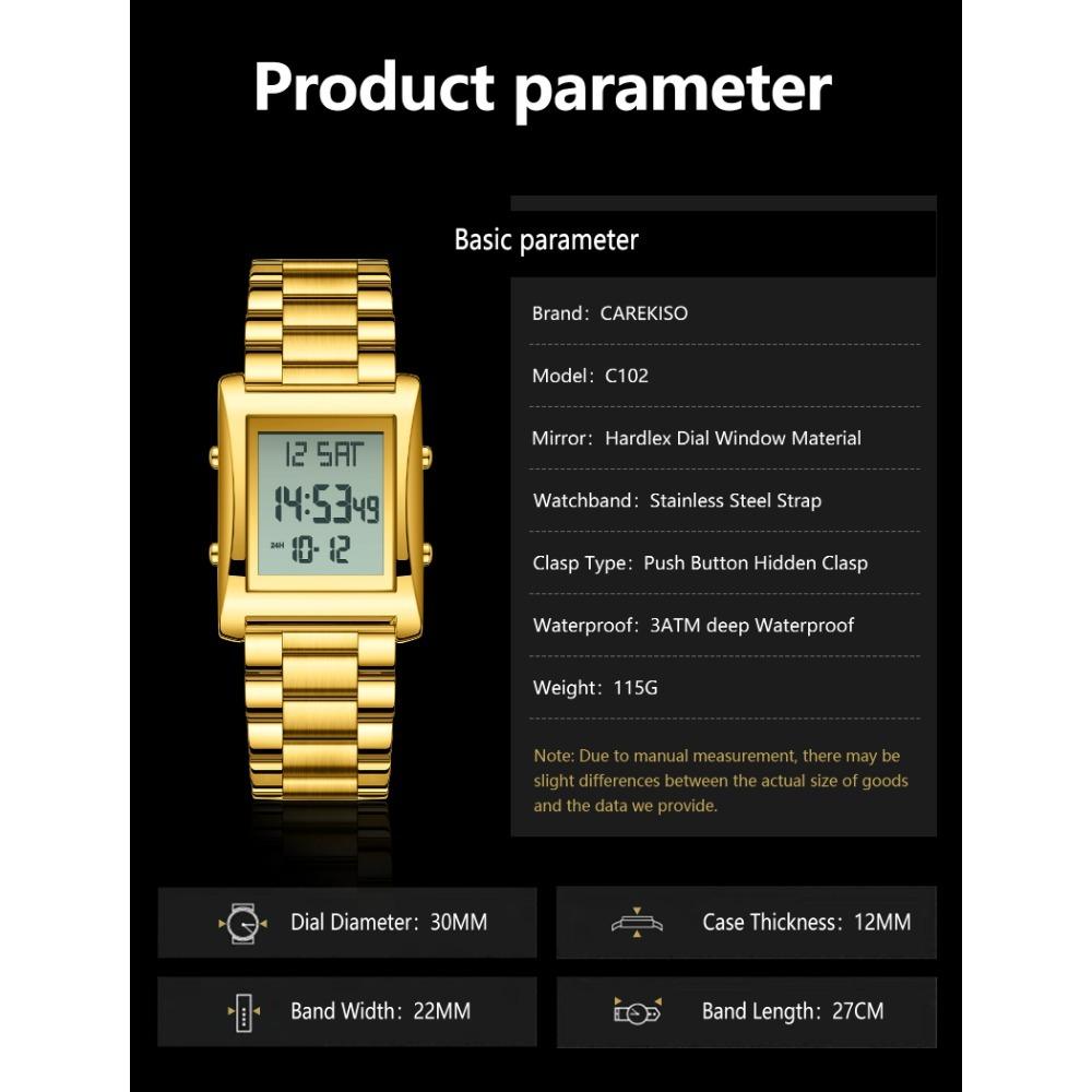 CAREKISO Luxury Brand Men Watch Waterproof LED Week Date Alarm Man Wristwatch Stainless Steel Fashion Electronic Watches For Men
