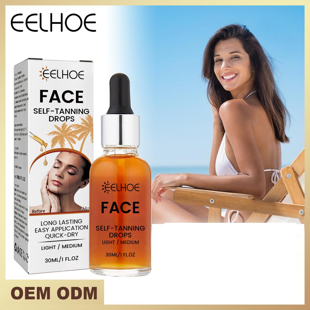 EELHOE Gocce autoabbronzanti Olio abbronzante per pelle senza sole Liquido Autoabbronzante scuro Siero ad acqua per viso Corpo Lozione abbronzante per interni finta 30ml