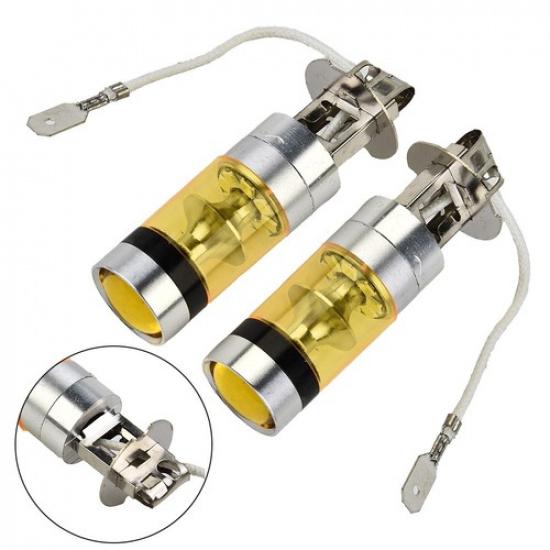 2X H3 100W 2828SMD LED Super Bright Car Fog Light Tail Lamp Bulbs Yellow 12V-24V