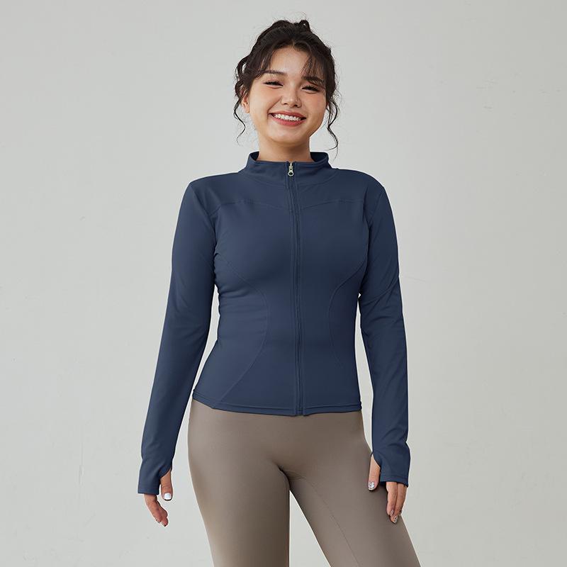 

Женская быстросохнущая куртка для бега на открытом воздухе с эффектом «голой кожи» - с длинным рукавом, на молнии, облегающего кроя, спортивная одежда для йоги. XL