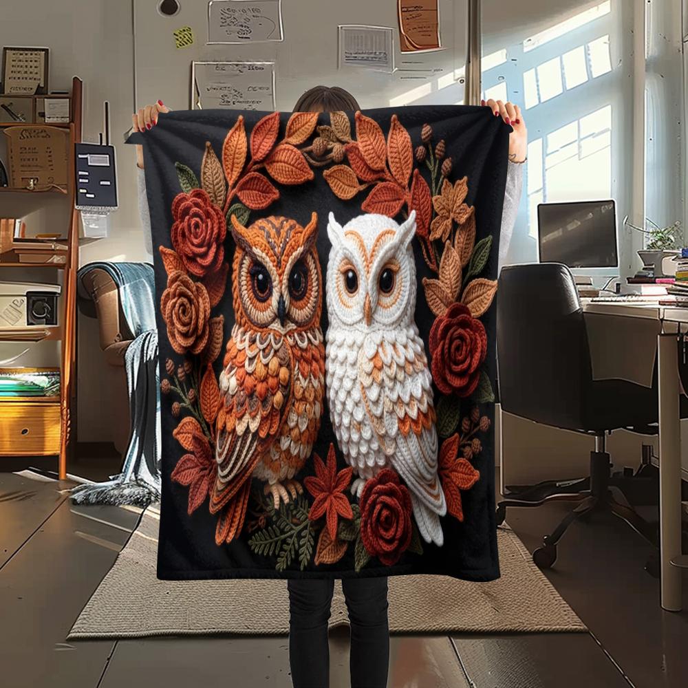 1Pc owl Print Flannel Blanket, High quality Comfortable for All Seasons, Home Decor, Warmth and Comfort, Perfect for Christmas Gifts W66