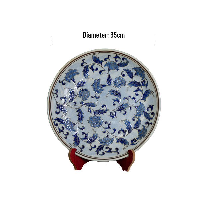 Blue and White Linglong Deep Ceramic Plate - High-End Retro Tea Tray Dish for Home Use
