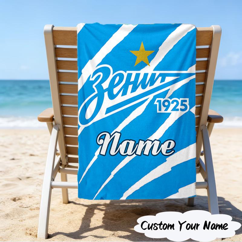 1PC Custom Name Beach Towel Zenit FC Crest Beach Towel, Suitable for Camping, Travel, Beach Accessories, Super Absorbent, Family Gift