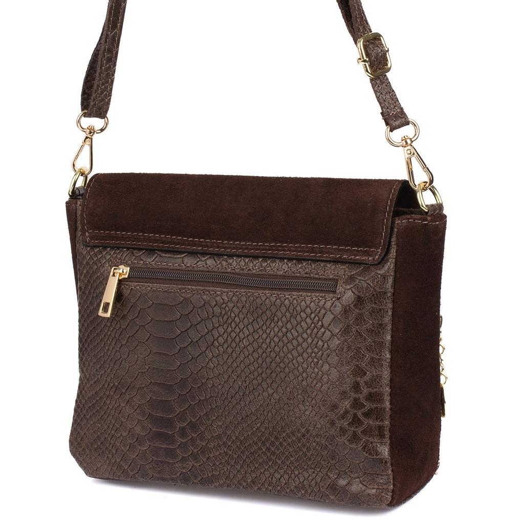 Brown Italian Leather Messenger Bag Snake Skin T96