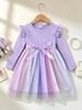 Girls Long Sleeve Gradient Star Tulle Dress Kids Spring Autumn Satin Bow Princess Dress
