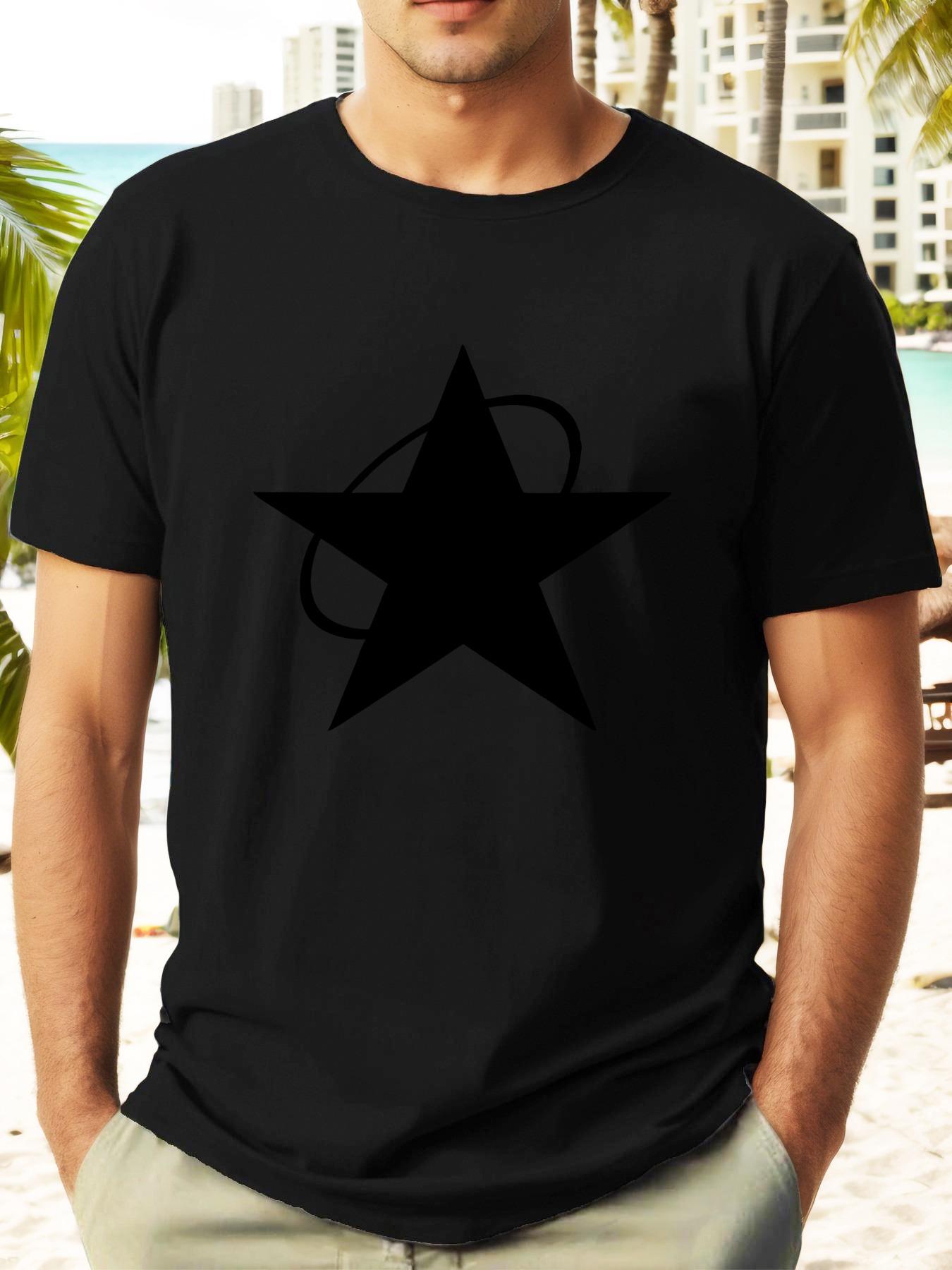 T-shirt with Bold Black Star Print - Vibrant Yellow Summer Tee S