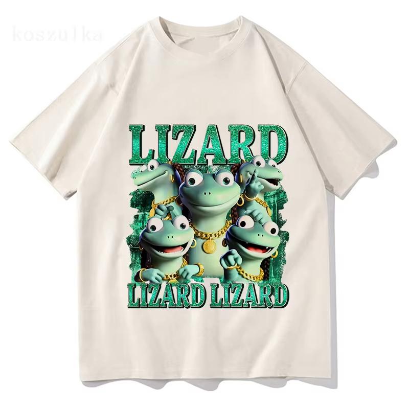Funny Lizard Meme Graphic T-shirt Women Tees Casual Short Sleeve Cotton Tshirts Unisex Streetwear Cartoon Printing T Shirt
