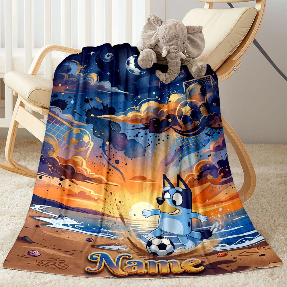 Bluey Soccer Adventure Customize Text Blanket Cozy Customizable Blanket Comfortable Great for Bedding Couch Sofa Office Chair Four Seasons Universal