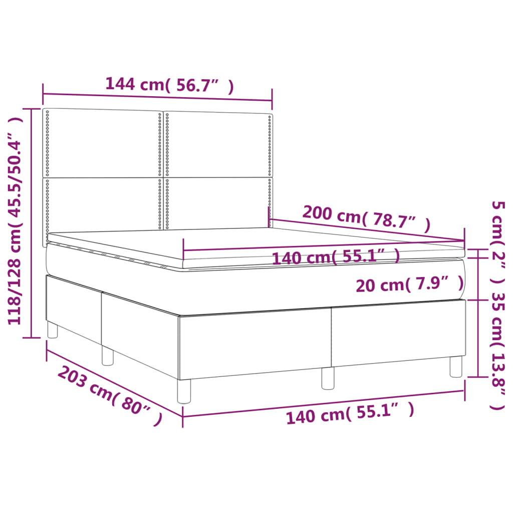 Box Spring Bed with Mattress Black 140 x 200 cm Faux Leather