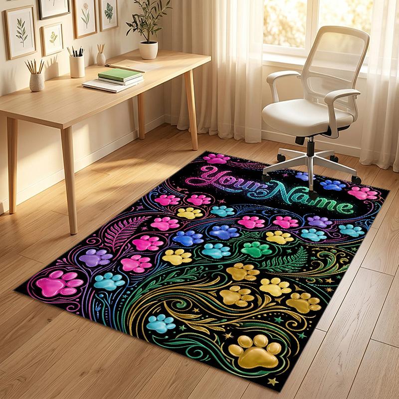 Dog Theme Crystal Velvet Rug Personalized Custom Name Text Soft Floor Mat Home Decor