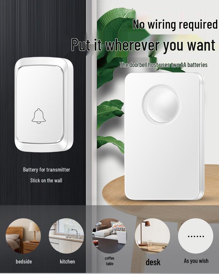 Wireless Long-Range Doorbell with Smart Remote Control, Battery-Powered, Waterproof, One-to-Two Call Button