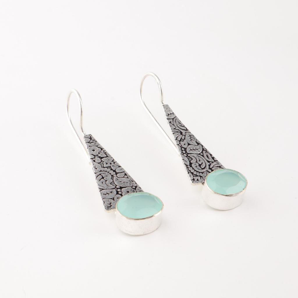 Gemma di Calcedonio Acquamarina Naturale Gioielli in Argento Sterling 925 Orecchini Fatti a Mano 1.9" EE-165-19