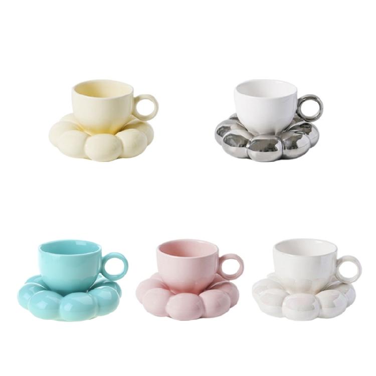 200ml Ceramics Coffee Mugs with Flower Shape Saucers Porcelains Drink Cups Unique Coffee Cups Gift for Women Girlfriend