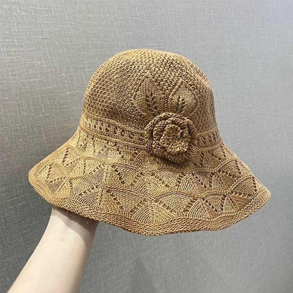 Fashion Sweet Straw Sun Hat Big Brim French Style Knitted Bucket Hat Temperament Visor Cap Sun Protection Cap Spring Summer