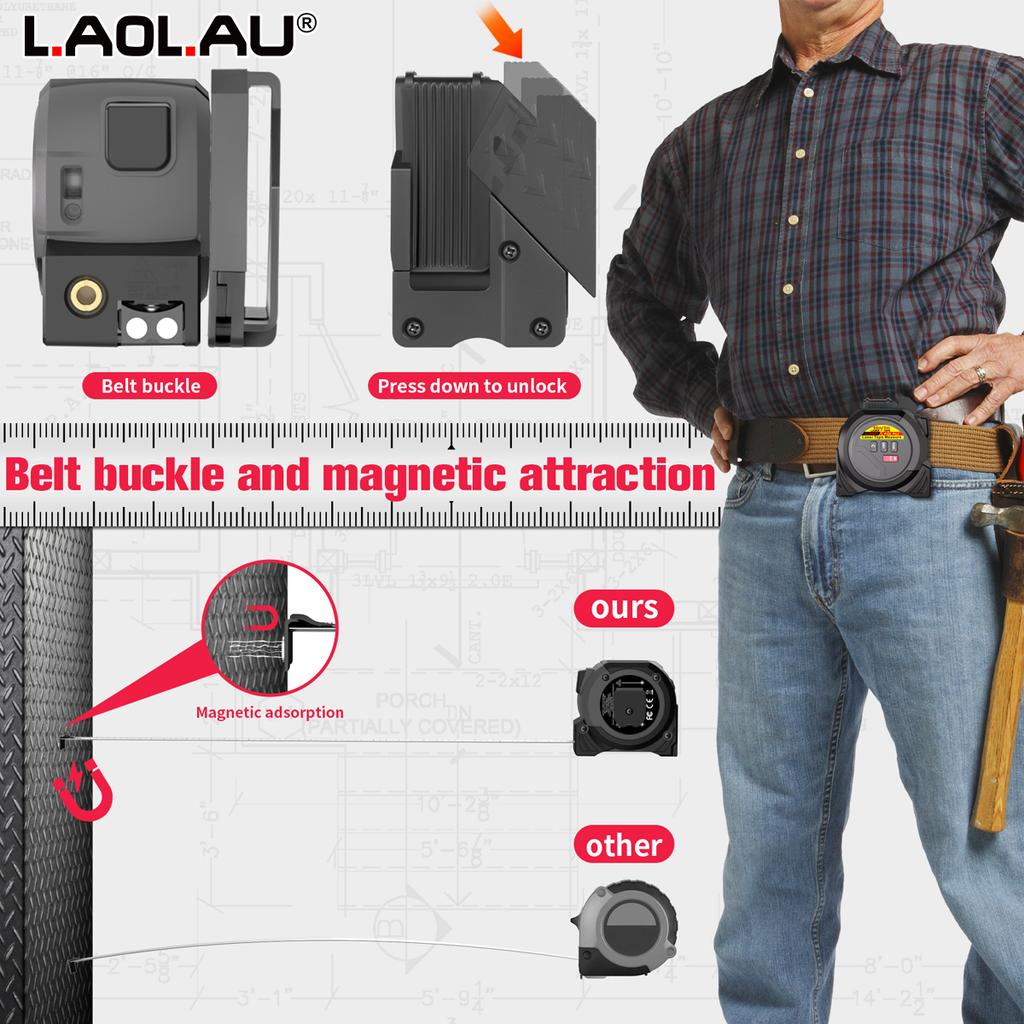 3-In-1 Laser Rangefinder Tape Measure 60M/ 40M/ Handheld Laser Meter Measuring Tool Cross Line Laser Level BUCKLE