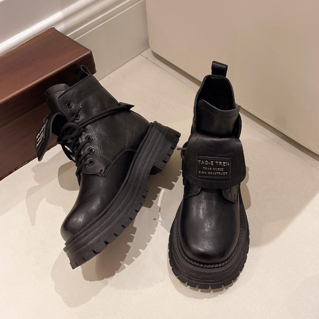 

Модные женские короткие мотоциклетные ботинки на шнуровке, ботильоны в стиле ретро, осенне-зимние женские туфли с увеличенным каблуком, zapatos mujer 35 чёрный