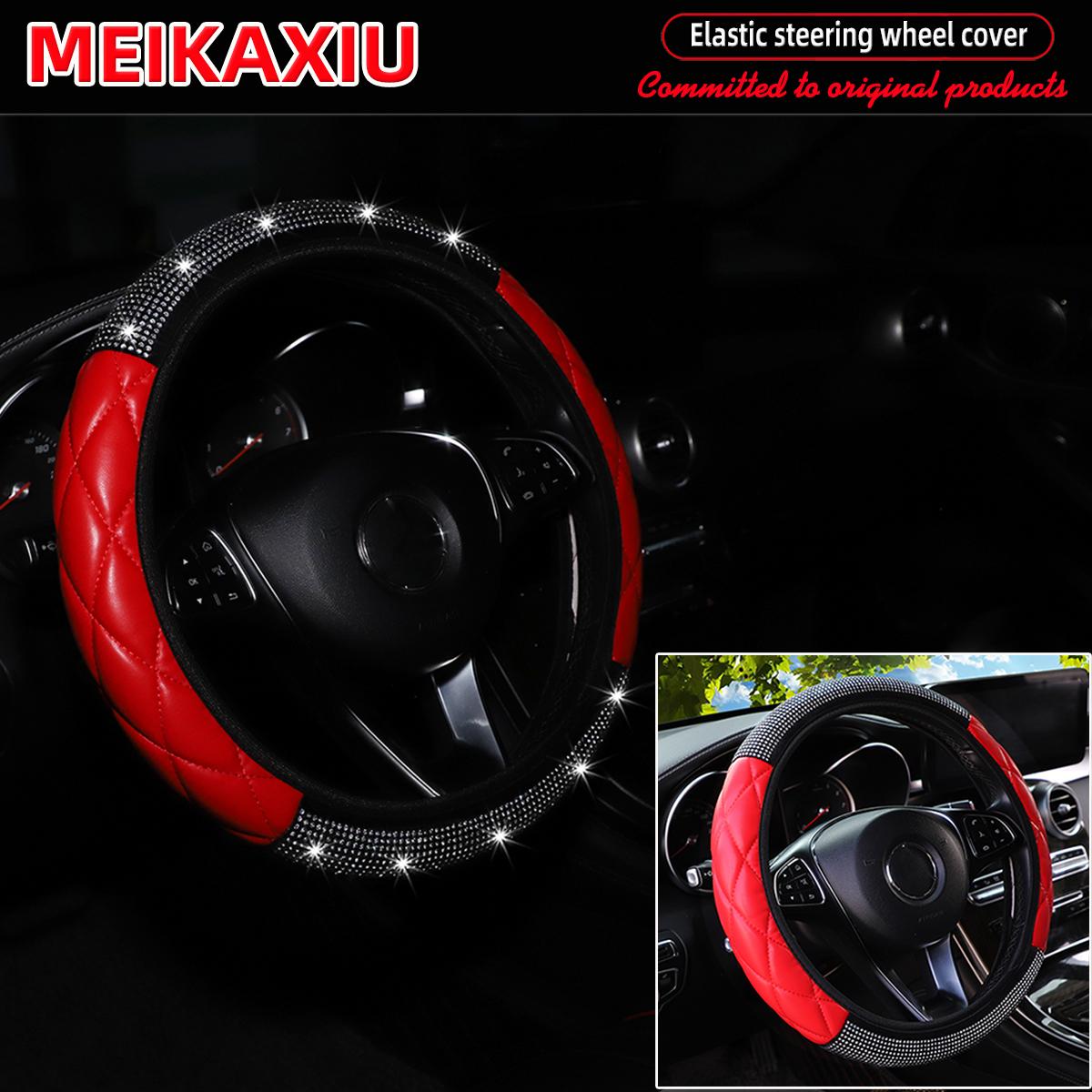 

Soft PU leather diamond-encrusted sparkling car steering wheel cover without inner ring, suitable for women of 38cm15inch червоний