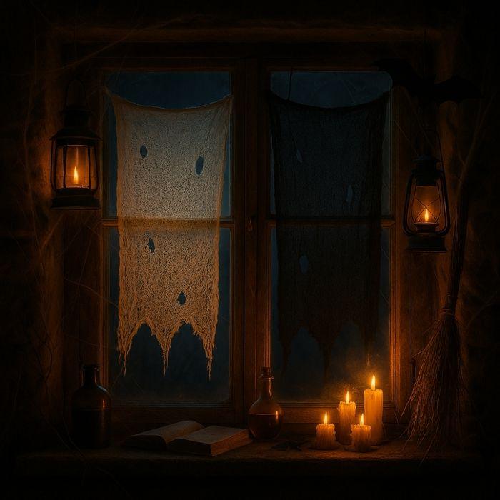 Rideau Halloween 72x180cm – Effet Filet de Gaze Effrayant Beige