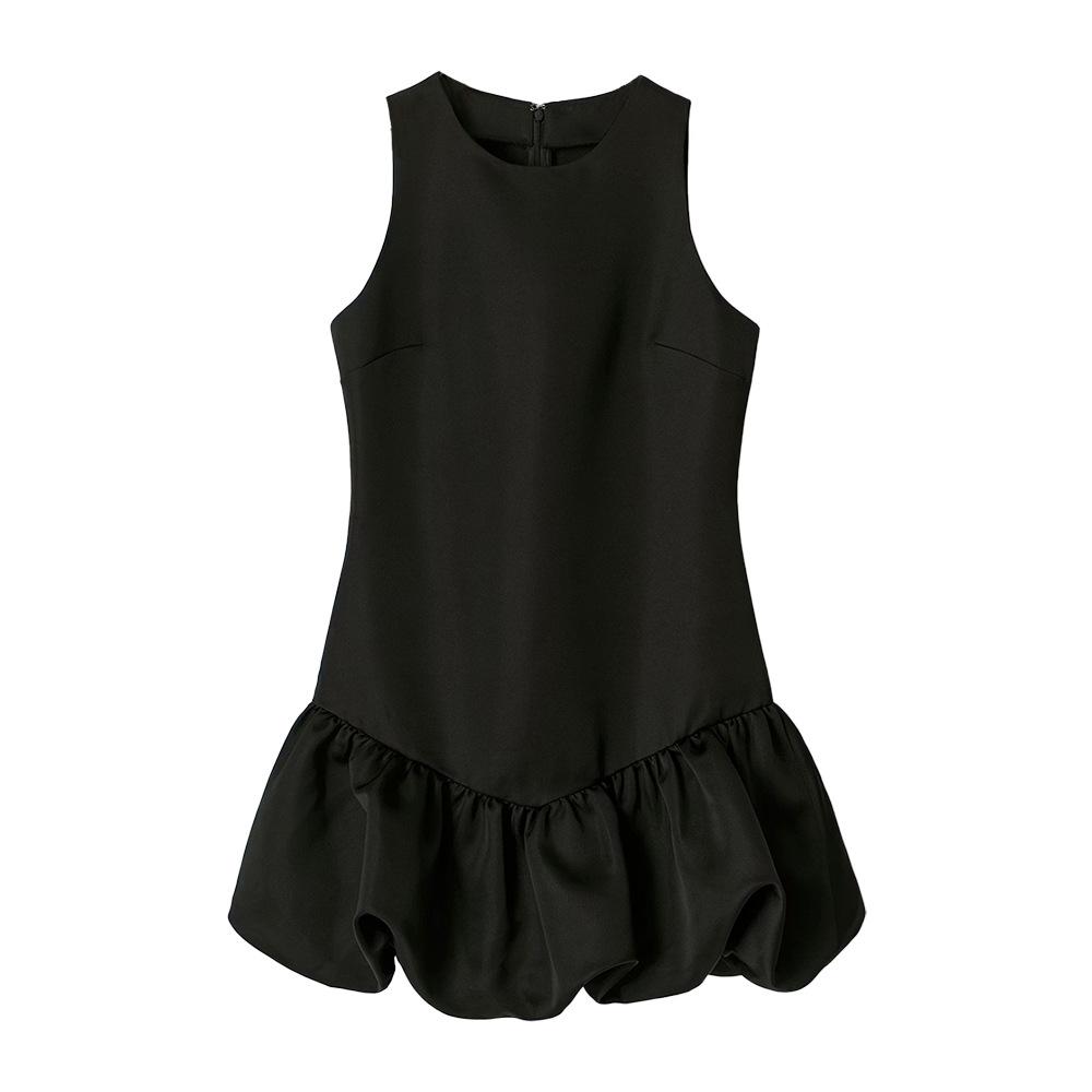 Sleeveless short dress European and American summer new women's design splicing black bud dress