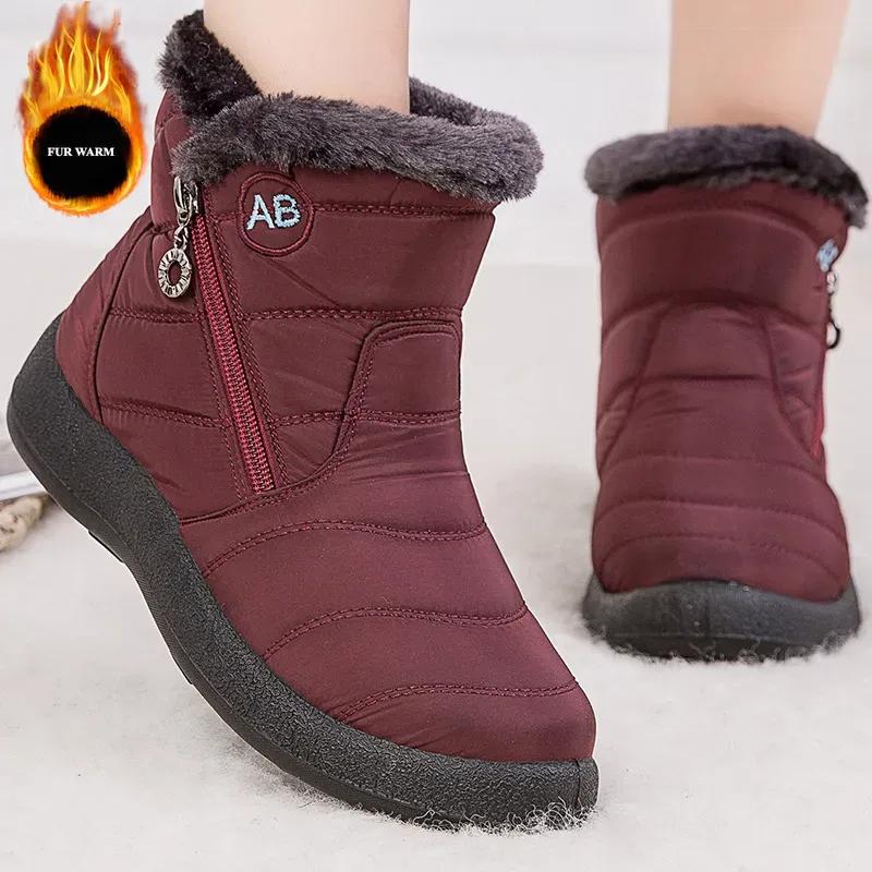 Women's Boots Winter Womens Comfortable Ankle Boots Fashion with Fur Shoes for Women Low Heels Waterproof Snow Boots Botas Mujer