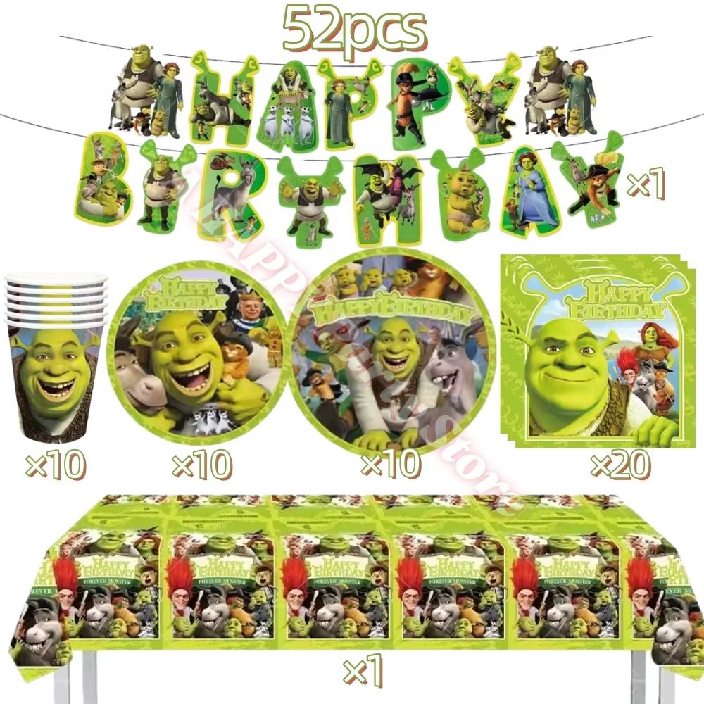 Monster Shrek Birthday Party Decoration Prince Donkey Green Princess Balloons Cup Plate For Kids Baby Shower Party Favor Gifts