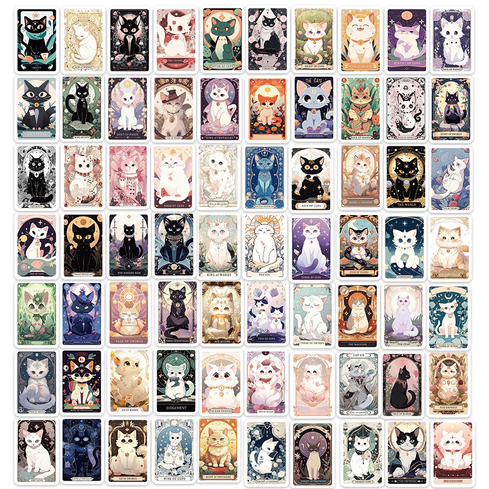 10/30/78pcs Cartoon Cat Tarot Art Stickers Cute Animal Decals DIY Stationery Luggage Guitar Waterproof Kawaii Aesthetic Sticker