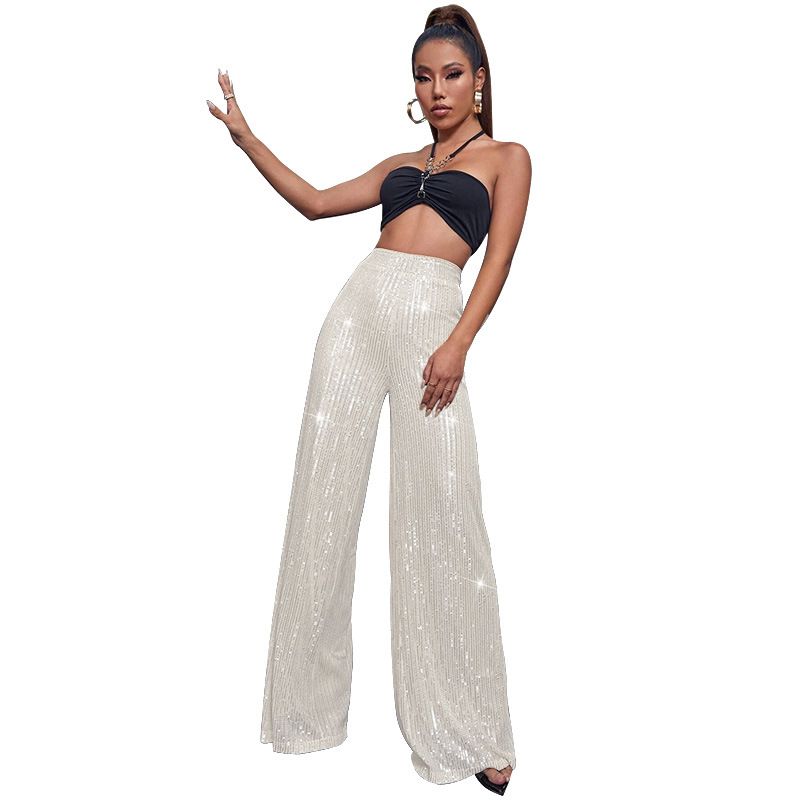 

Fashion Women s High Waist Fashion Casual Pants Sequins Loose-Fitting Drooping Wide-Leg Pants Women Casual Suit White 3XL