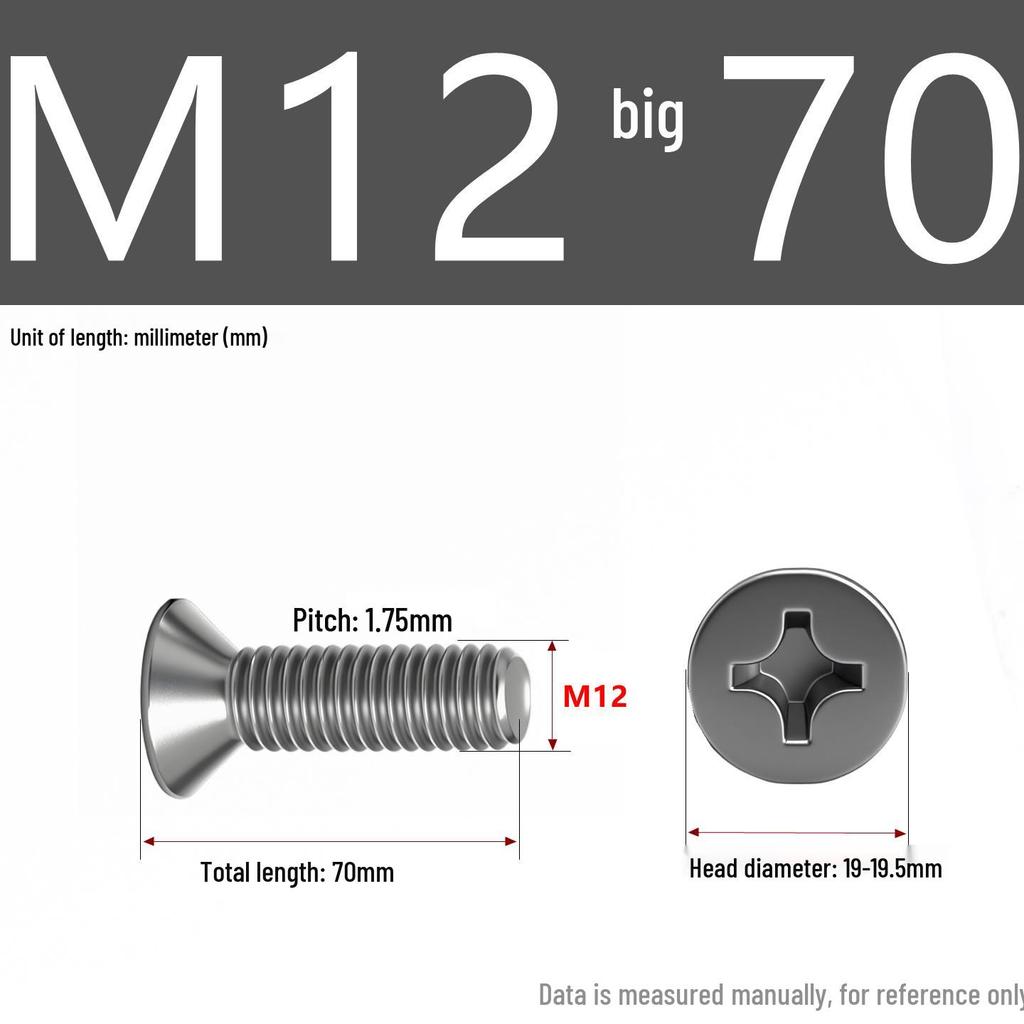 201 Stainless Steel Countersunk Phillips Head Screw: Flat Head Bolt M2-M8