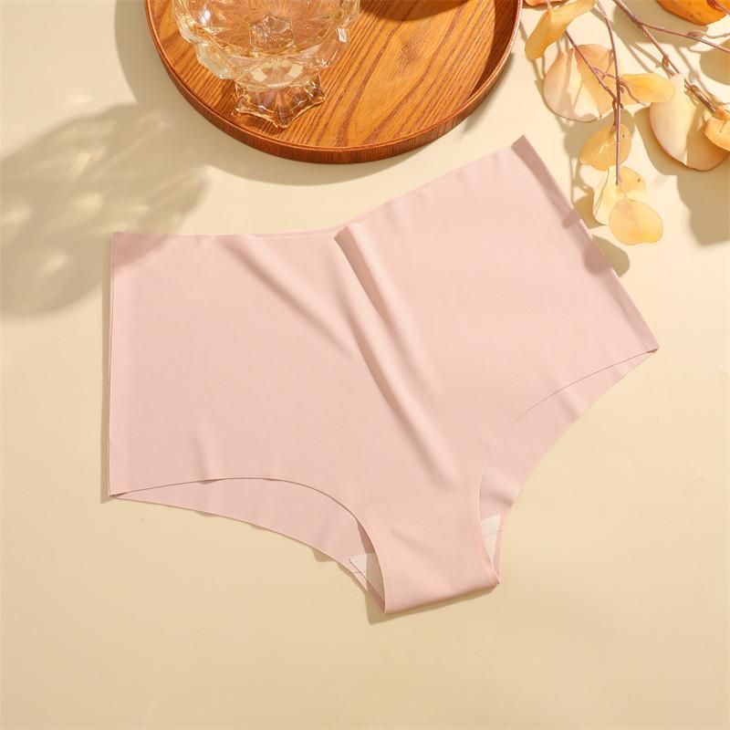 FINETOO Women Ice Silk Panties High-Waist Underwear Seamless and Traceless Briefs Solid Color Lingerie
