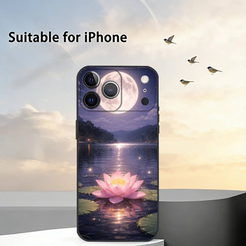 

Shine Brightly Lotus Flower Phone Case For iPhone 17,16,15,14,13,12,11 Plus,Pro Max,XS,Soft Silicone Black Cover iPhone16pro