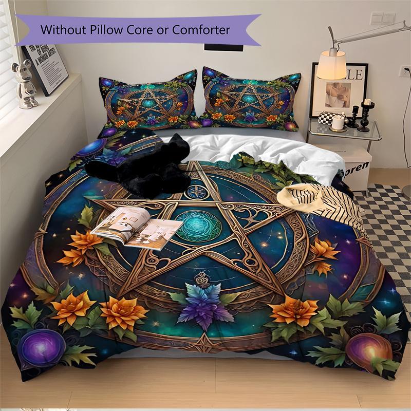 3pcs Mystic Pentagram Enchanted Pattern Bedding Set, 1* Cover + 2*Pillowcases, Printed Bedding Set, Soft and Comfortable, Suitable for Bedro