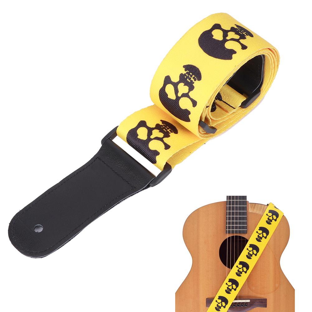 Gitarrengurt Akustik E-Gitarre Bass Ukulele Gurt Verstellbar Totenkopfmuster Lederkopf Gelb