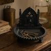 Räucherstäbchen-Aufbewahrungsschale Kirche Schnitzerei Design Box, Matt Schwarzer Schreibtisch-Organizer für Ringe Retro Schmuck Armbänder Goth Dekor, Gotischer Stil Und