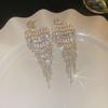 Silver Needle Rhinestone Leaf Tassel Stud Earrings for Women - Elegant, Fashionable, Niche Design Jewelry with a Luxurious Feel
