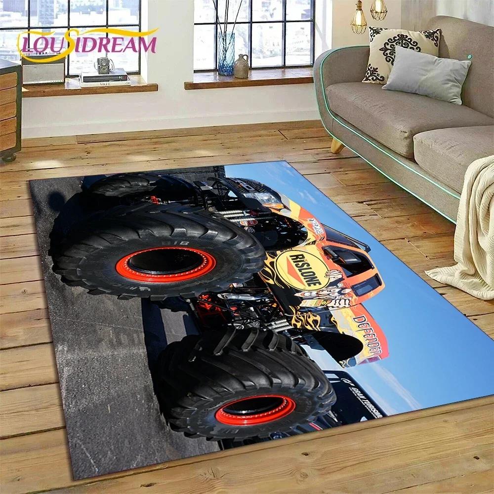 Tapete de Desenho Animado Monster Truck Monster Jam para Quarto Sala de Estar Decoração de Casa Sofá, Jogo Infantil Grande Tapete de Chão Decorativo