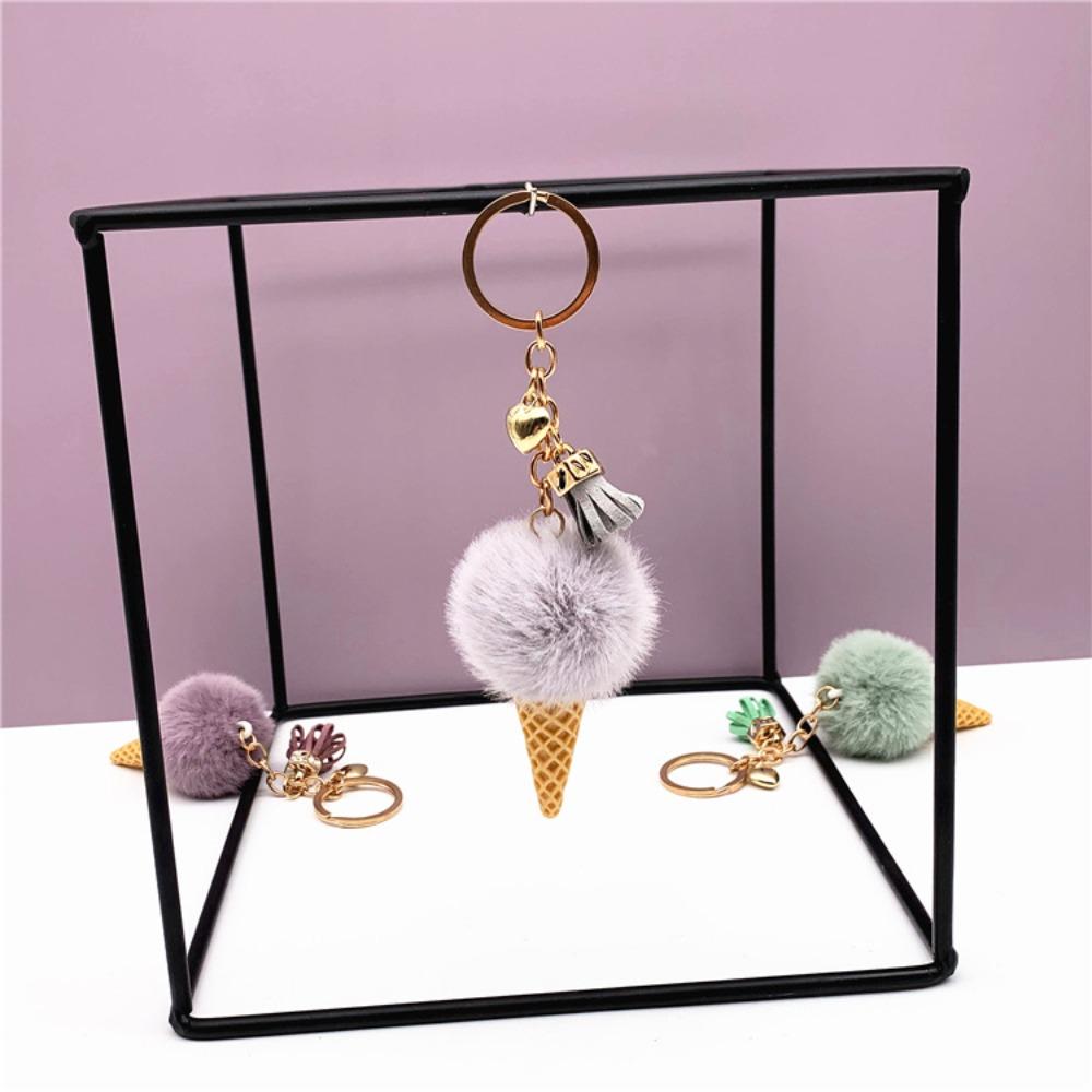 Ice Cream Keychain Cute Bag Cartoon Plush Pendant Cone Car Key Chain Ring Hairball Creative Gift