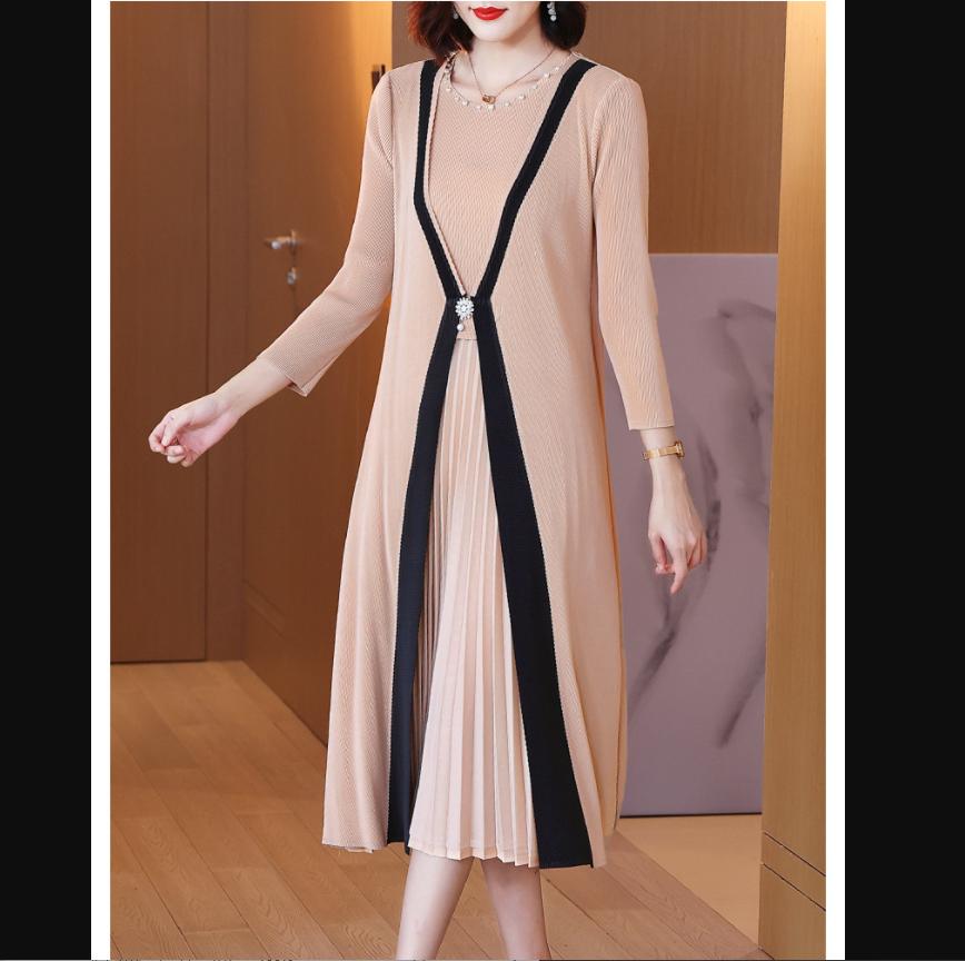 Plus Size Temperament High-end Dresses Women Spring Summer Loose Pleated A-Line Dress for Women