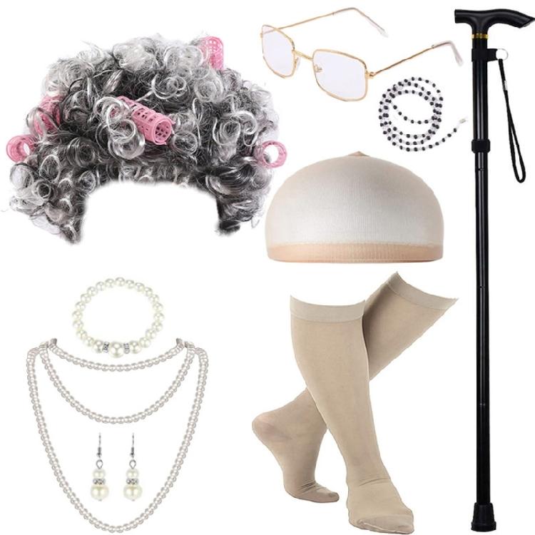 Grandma Costume Set Old Lady Costume Outfit Girl Halloween Old Lady Costume Set