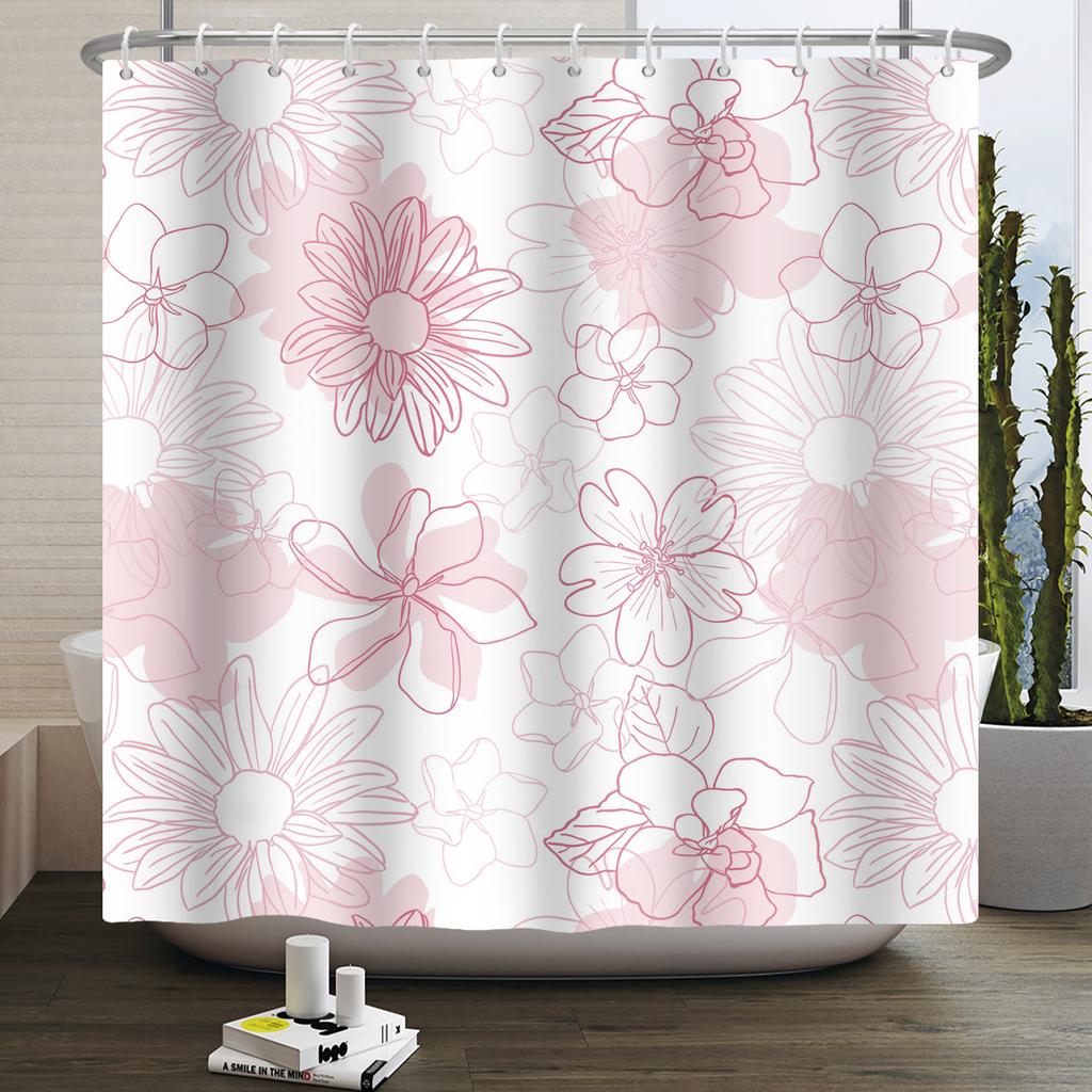 Floral Shower Curtain Flower Butterfly Waterproof Polyester Bathroom Curtain With Hooks Bathtub Screen