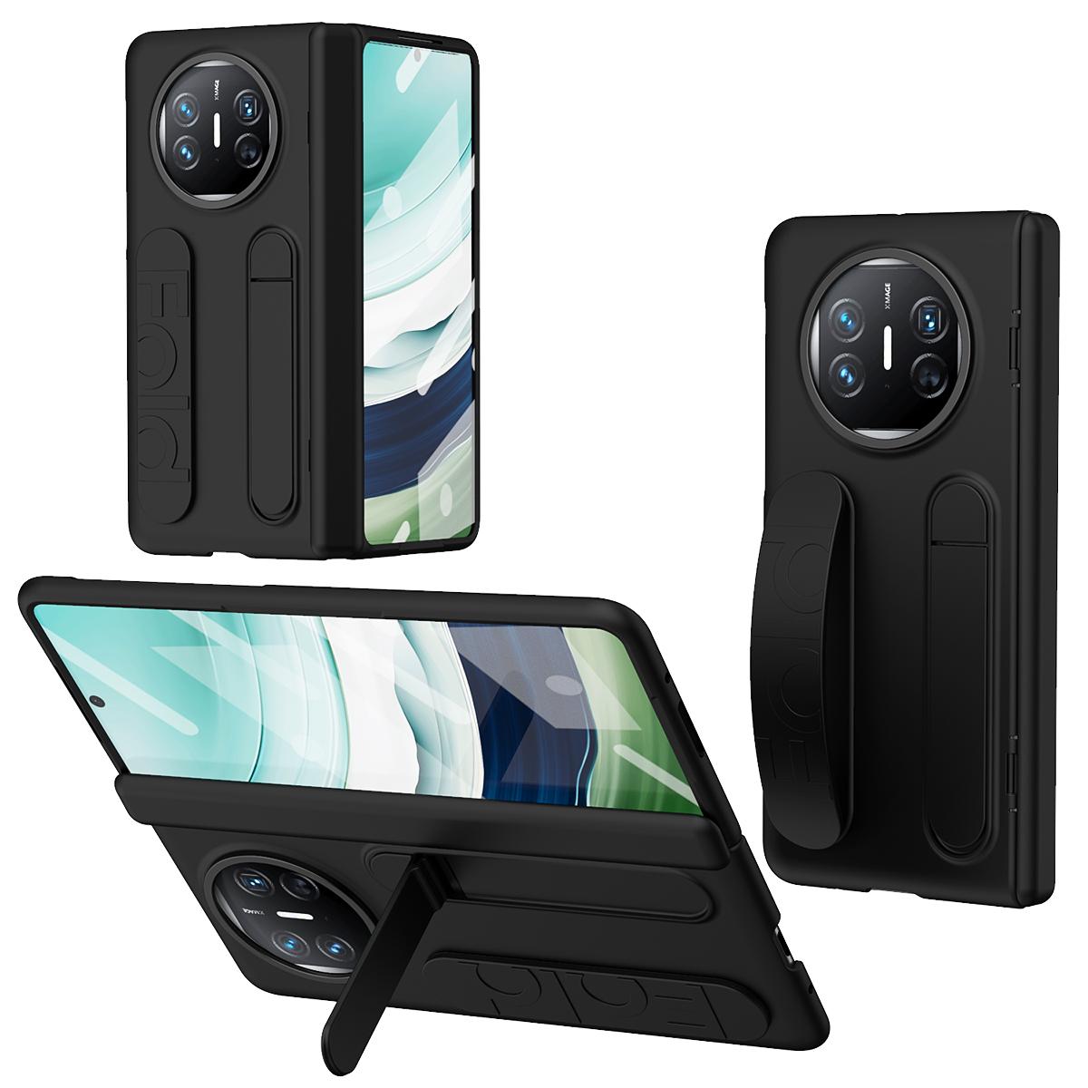 

For Huawei Mate X5 Case Kickstand Wristband PC Phone Cover with Tempered Glass Film Black