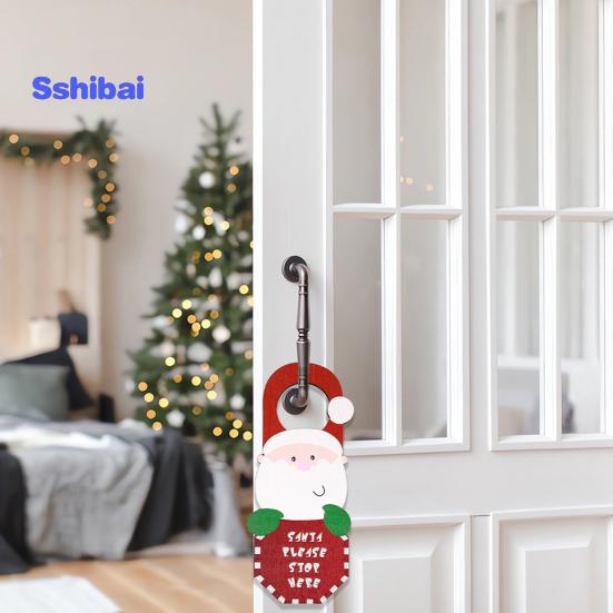 Christmas Wooden Doorknob Decoration Santa Claus Snowman Stocking Holiday Decor Door Handle Hanger Pendant Party Supplies