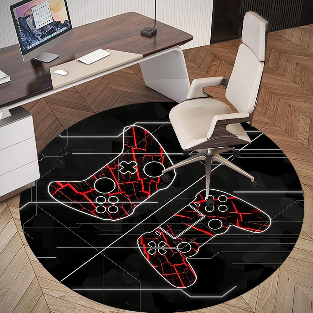 1pc Gaming Controller Round Chair Mat Office Area Rug - Non-Slip, Floor Mat for Office, Bedroom, and Indoor Decor P127266