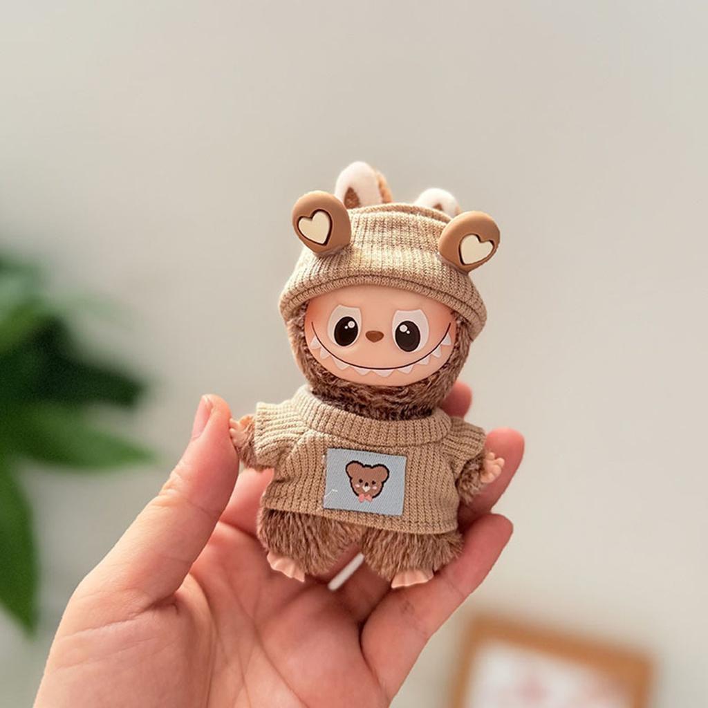 No DollPlush Doll Clothes for Mini Labubu 4.0 Bear Hat Love Sweater Set DIY Doll Accessories Gifts