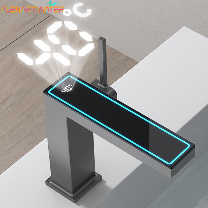 Gun Grey Bathroom Faucet Intelligent Digital Display LED Basin Hot Cold Water Mixer Sink Tap Brass Washbasin Vanity Tap Tapware