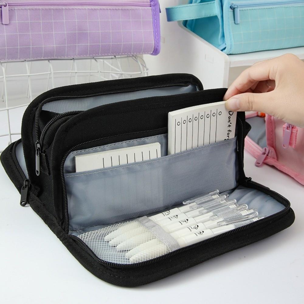 Large-capacity Grid Pencil Case Multi-layer Student Stationary Boxes Pen Storage Bag  School/Office